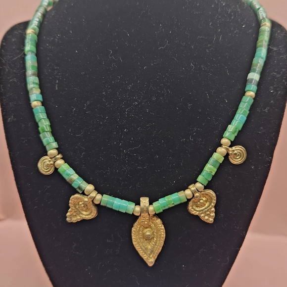 Persephone's Daughter Jewelry - Chrysoprase and Brass Charm Necklace